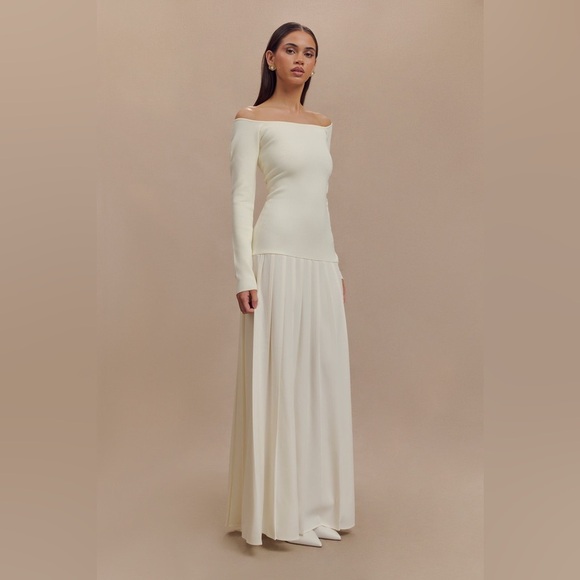 Meshki Presley Off-Shoulder Knit Maxi Dress in Ivory — XL - Picture 1 of 15